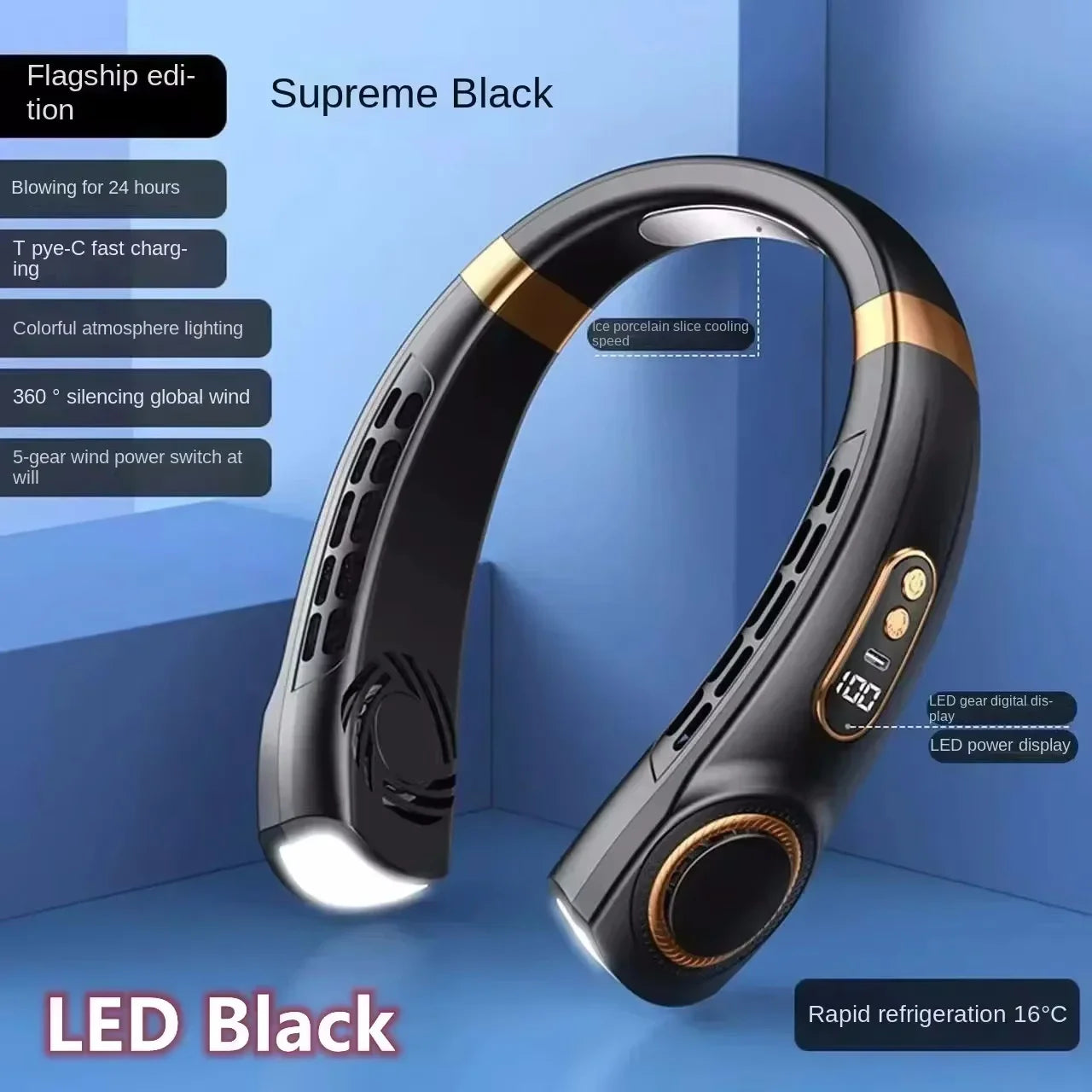 8000mAh USB Hanging Neck Fan Portable Bladeless Mini Rechargeable Mute LED Digital Display Electric Air Cooler Handheld