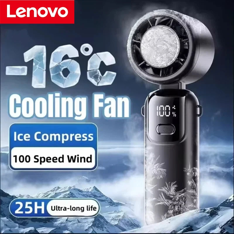 Lenovo Fast Chill Ice Compress Foldable/hangable Usb Desk Fan Ice Cooling Handheld Fan 100 Speeds Turbo Portable For Outdoor