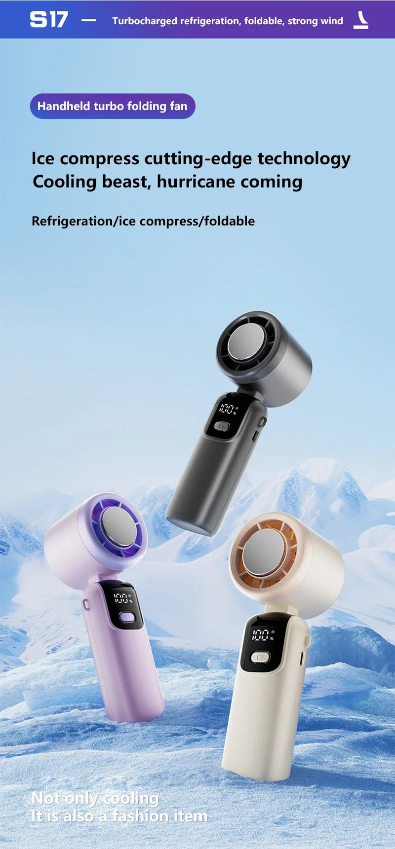 Lenovo Fast Chill Ice Compress Foldable/hangable Usb Desk Fan Ice Cooling Handheld Fan 100 Speeds Turbo Portable For Outdoor