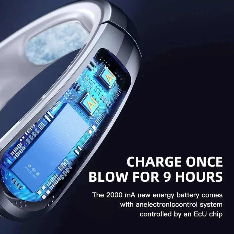 8000mAh USB Hanging Neck Fan Portable Bladeless Mini Rechargeable Mute LED Digital Display Electric Air Cooler Handheld