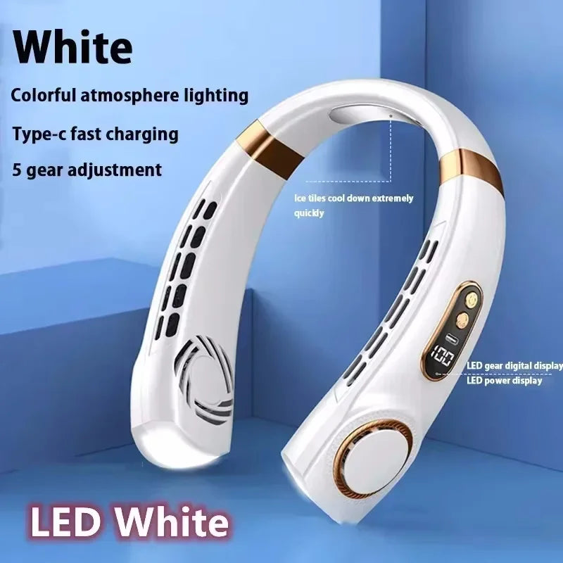 8000mAh USB Hanging Neck Fan Portable Bladeless Mini Rechargeable Mute LED Digital Display Electric Air Cooler Handheld