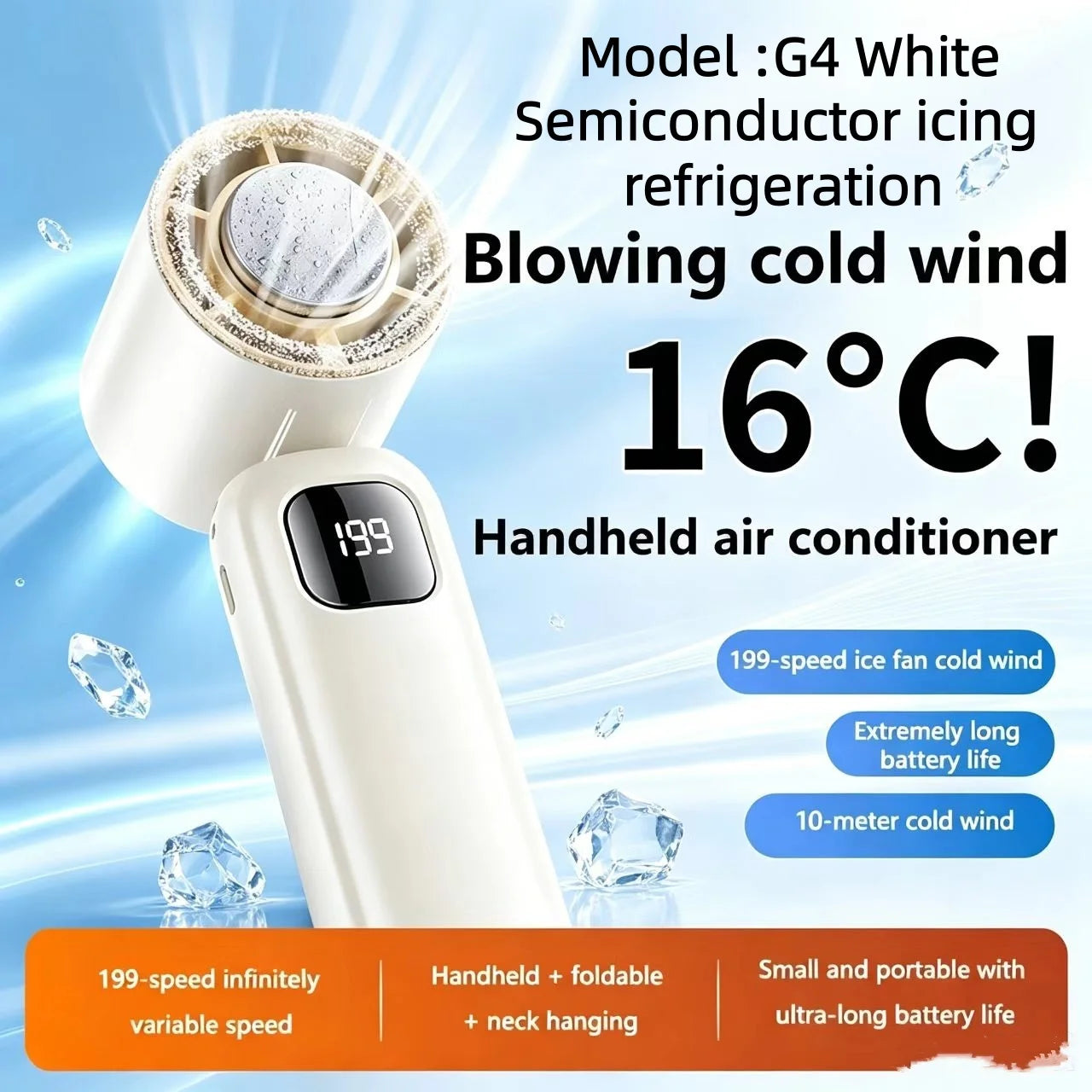 8000mAh USB Hanging Neck Fan Portable Bladeless Mini Rechargeable Mute LED Digital Display Electric Air Cooler Handheld