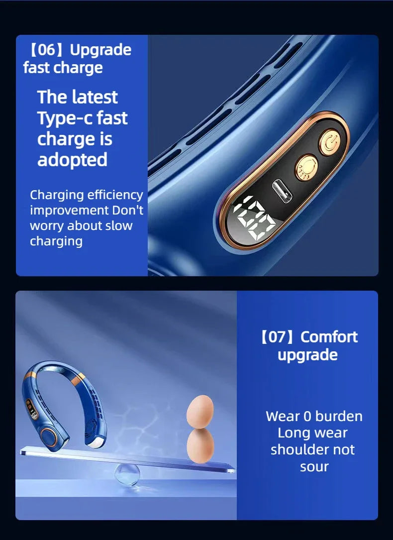 Neck Fan Rechargeable, Personal Portable Fan Battery Operated, Hands Free Wearable USB Neck Cooling Fan for Indoor Outdoo